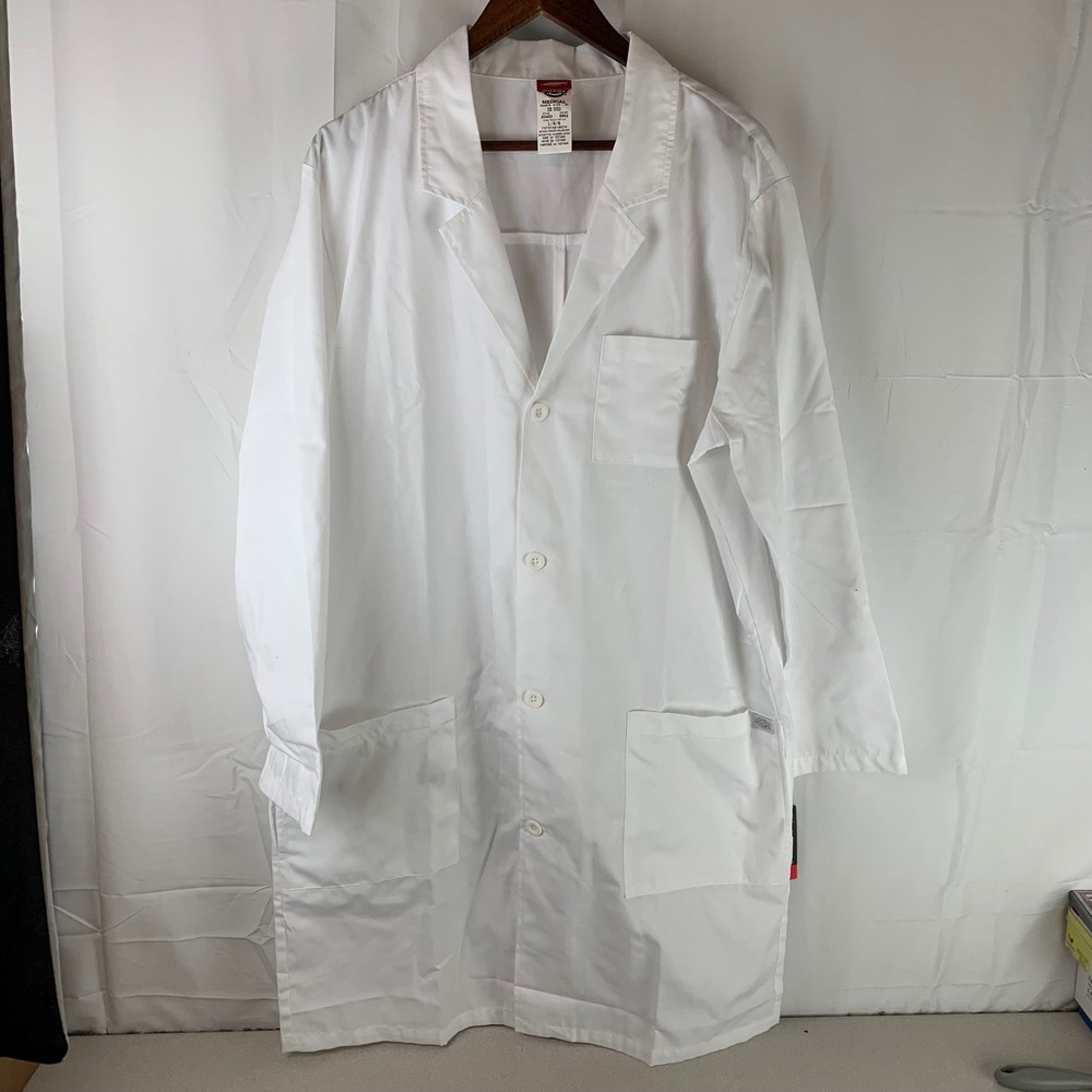 Dickies Lab Coat Unisex Large White EDS 83403 Button Front Medical Professional
